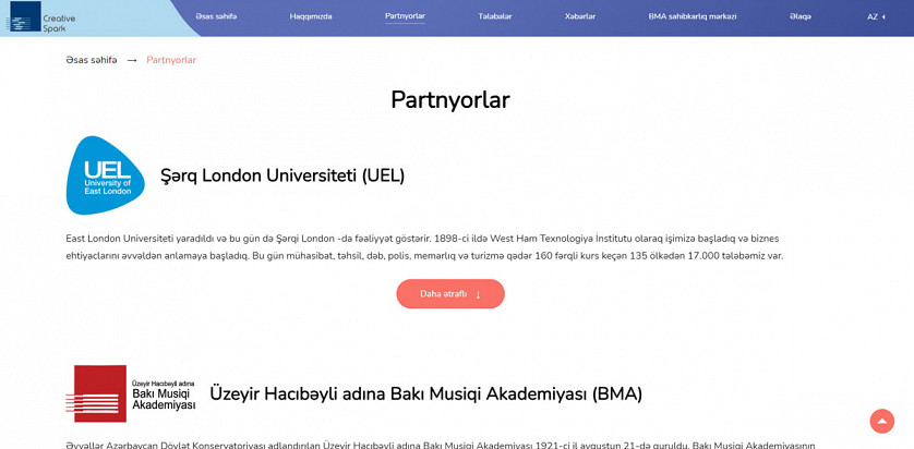 Bakı Musiqi Akademiyasının Creative Spark layihəsi üçün veb sayt hazırlanması layihəasi şəkil