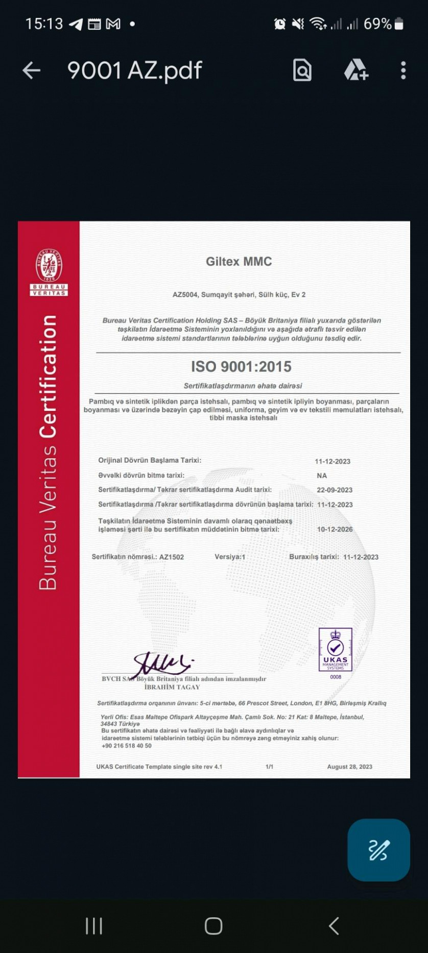 ISO 9001,ISO 14001,ISO 45001 idarəetmə standartları üzrə sertifikatlaşdırma şəkil
